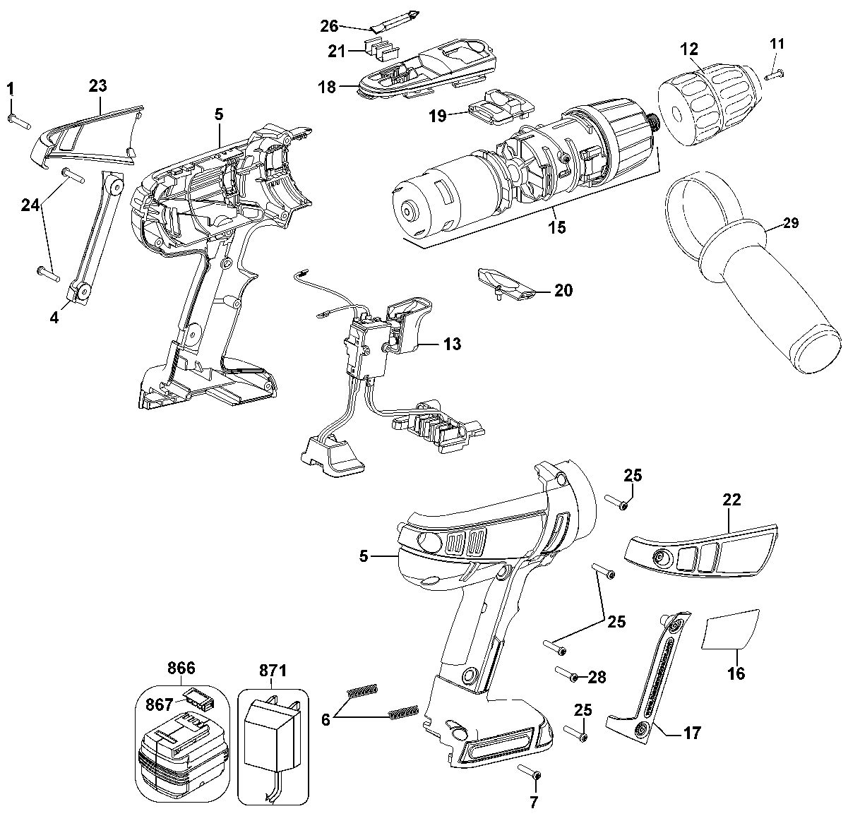 Default Diagram and Parts List for FSX1800HD-2 Type 1 Black and Decker Hammer Drill